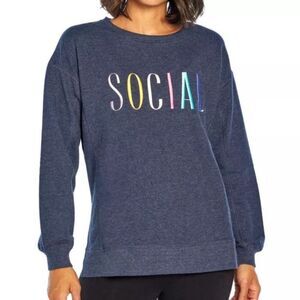 Wildfox ‘Social’ Statement Pullover Sweatshirt Navy Blue - Size: XS